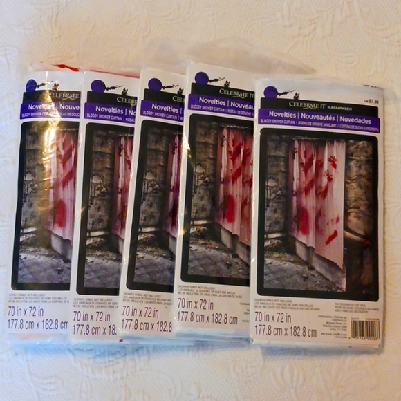 Halloween Lot of 5 Bloody plastic shower curtains 70" x 72" - Picture 2 of 5